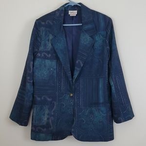 Worthington Artsy Blues & Greens Blazer Jacket 12